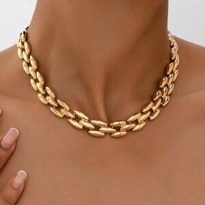 18K Gold Filled Marquise Link Chain Choker Necklace